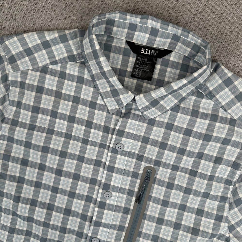 5.11 Tactical Shirt Mens Small Blue Grey Short Sleeve Plaid Button Down Outdoor